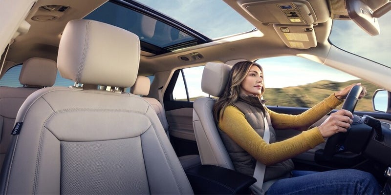 2024 Ford Explorer front interior with person wearing seatbelt